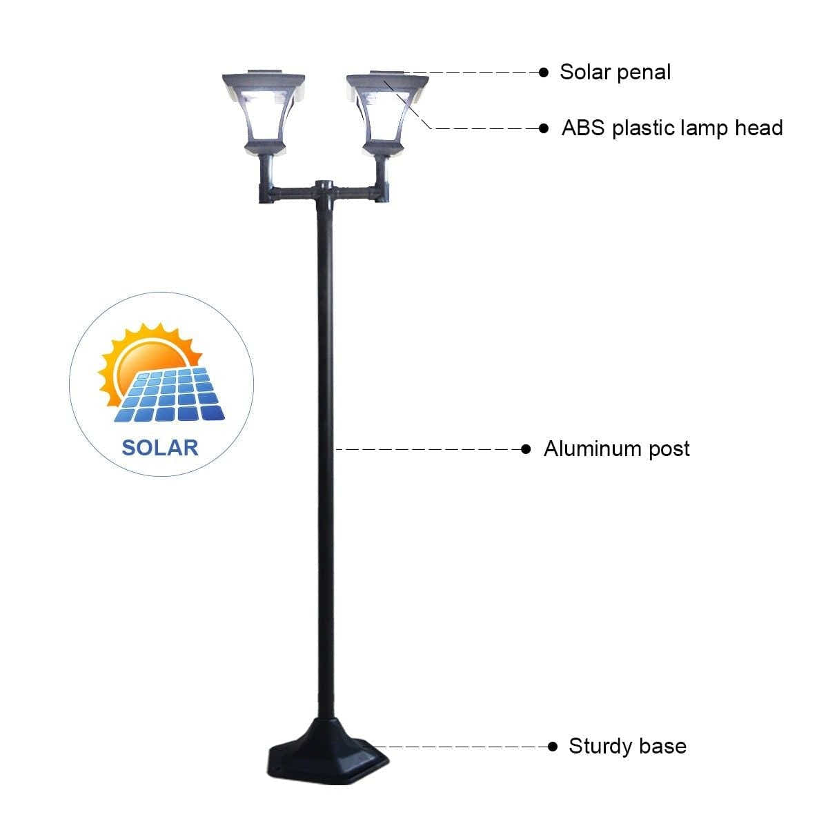 DS BD Deluxe Outdoor Solar Lights Garden Lamp Post with Double