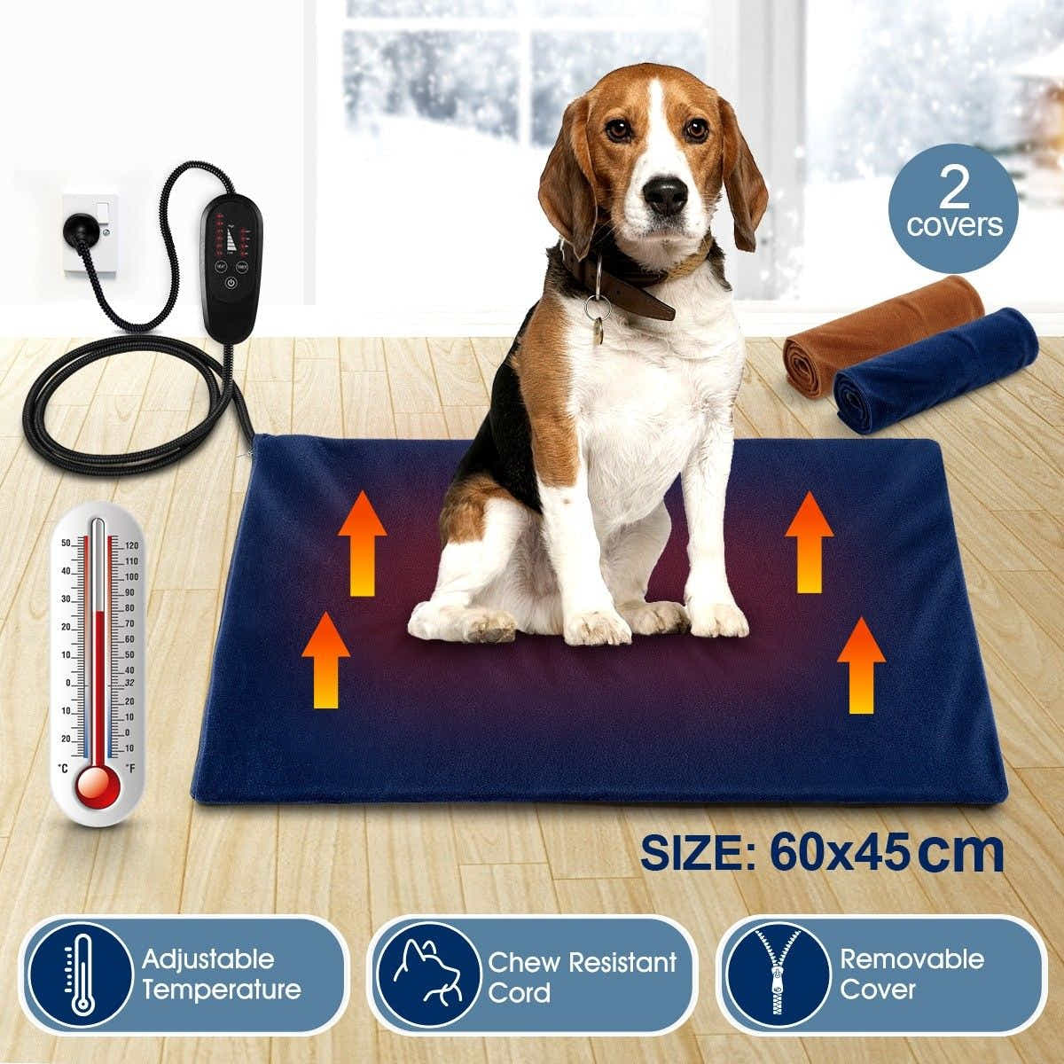 DS BD Heated Dog Cat Pad Puppy Electric Heater Blanket Pet Protection 60x45cm L