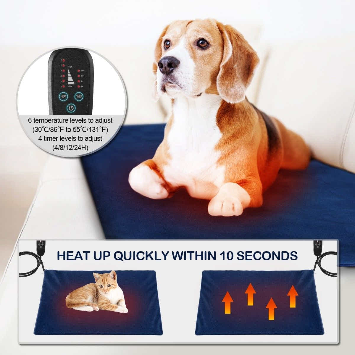 DS BD Heated Dog Cat Pad Puppy Electric Heater Blanket Pet Protection 60x45cm L