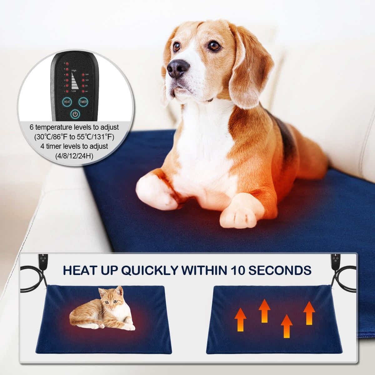 DS BD Heated Dog Pad Pet Cat Doggy Bed Puppy Electric Heater Mat XL 75x45cm