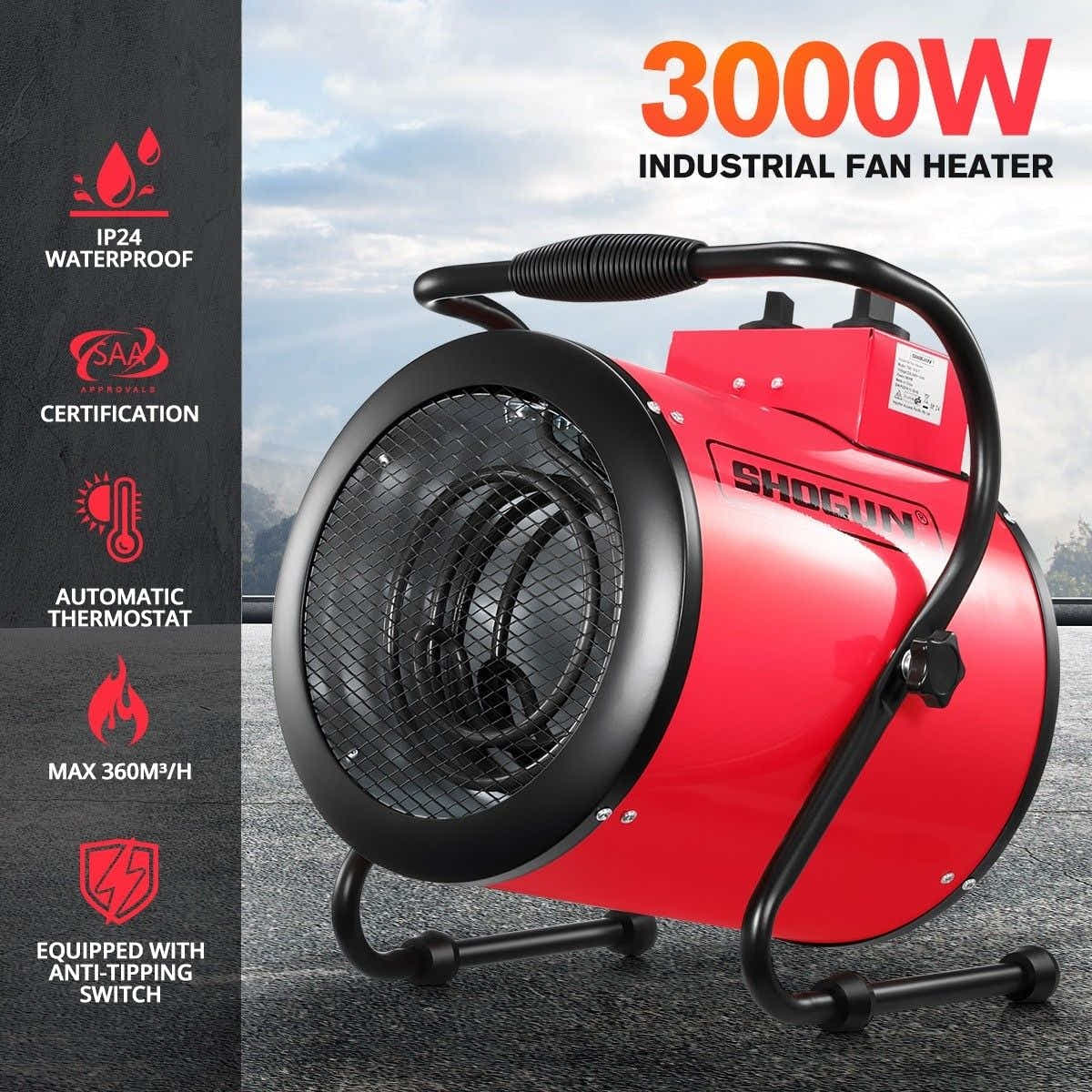 DS BD 2-in-1 3000W Portable Electric Industrial Fan Heater Free Standing SAA Red