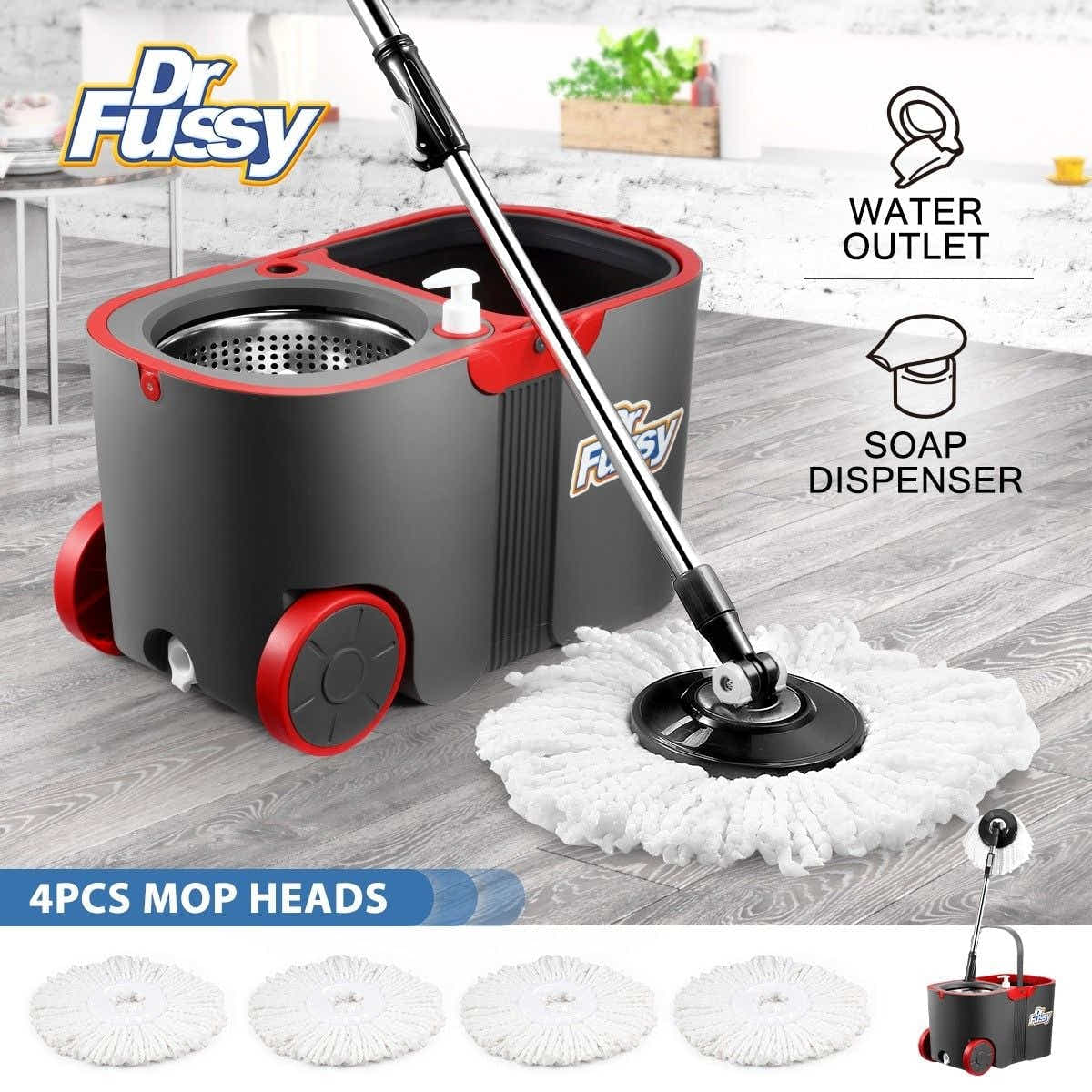 DS BD Spin Rotating Mop Bucket Set Dr Fussy 360 Degree and 4 Microfibre Heads
