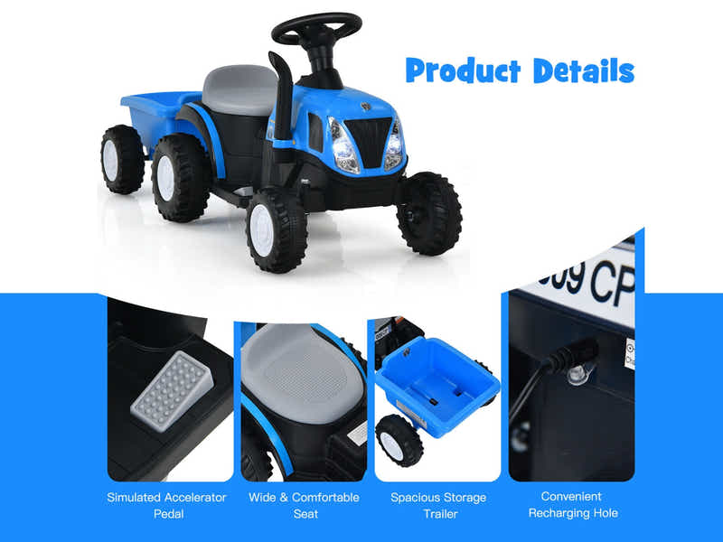 Ride On Car Tractor With Trailer New HLD T7 Blue