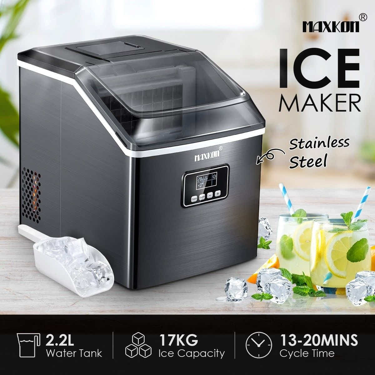 DS BD Maxkon 17KG Portable Commercial Ice Maker Stainless Steel Freezer Black