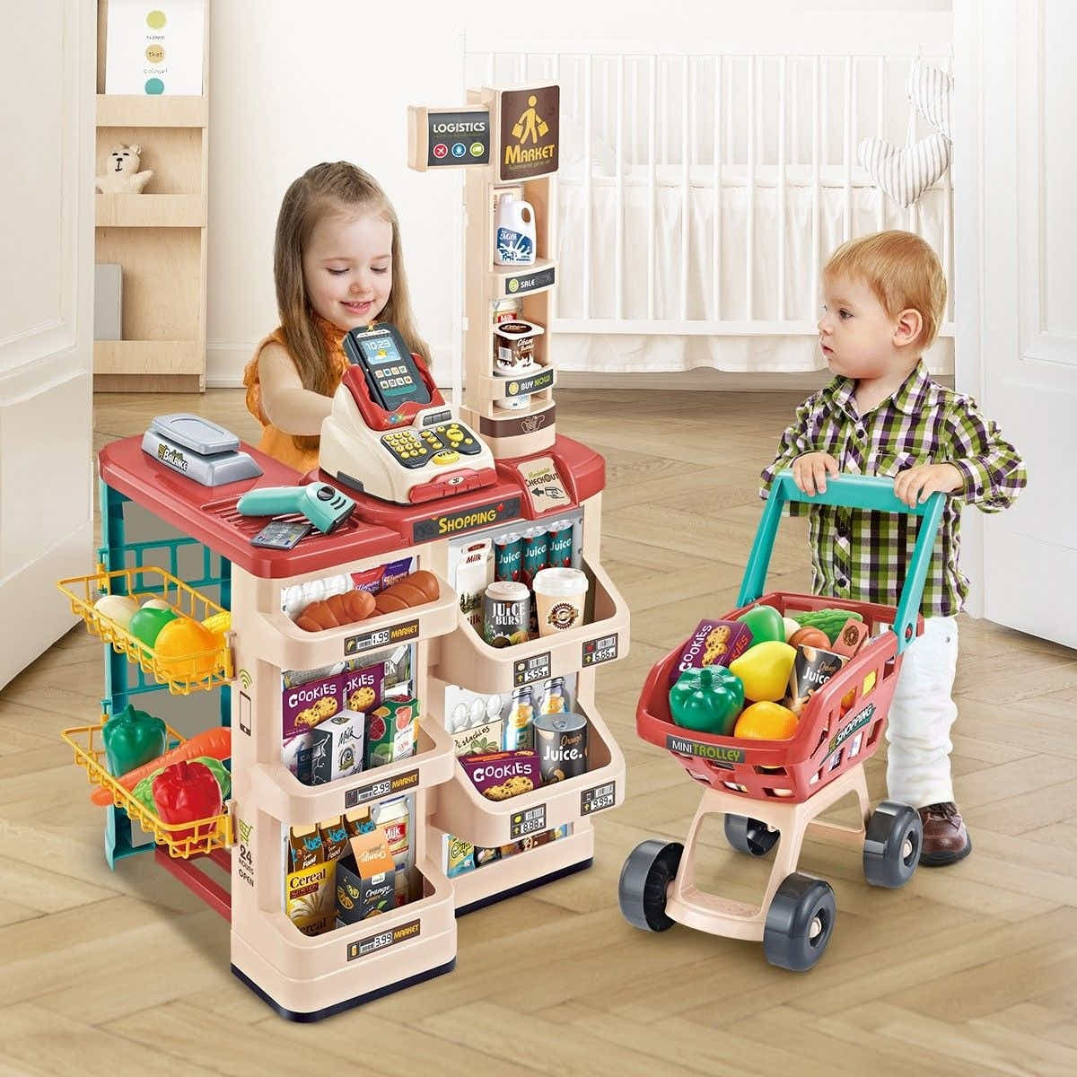 DS BD 48 Pieces Preschool Kids Pretend Play Shop Grocery Supermarket Trolley
