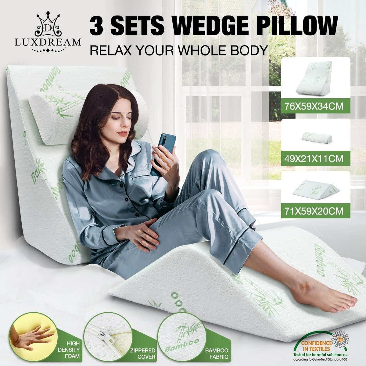 DS BD Luxdream 3 Pcs Foam Bed Wedge Pillow Leg Elevation Breathable Cover