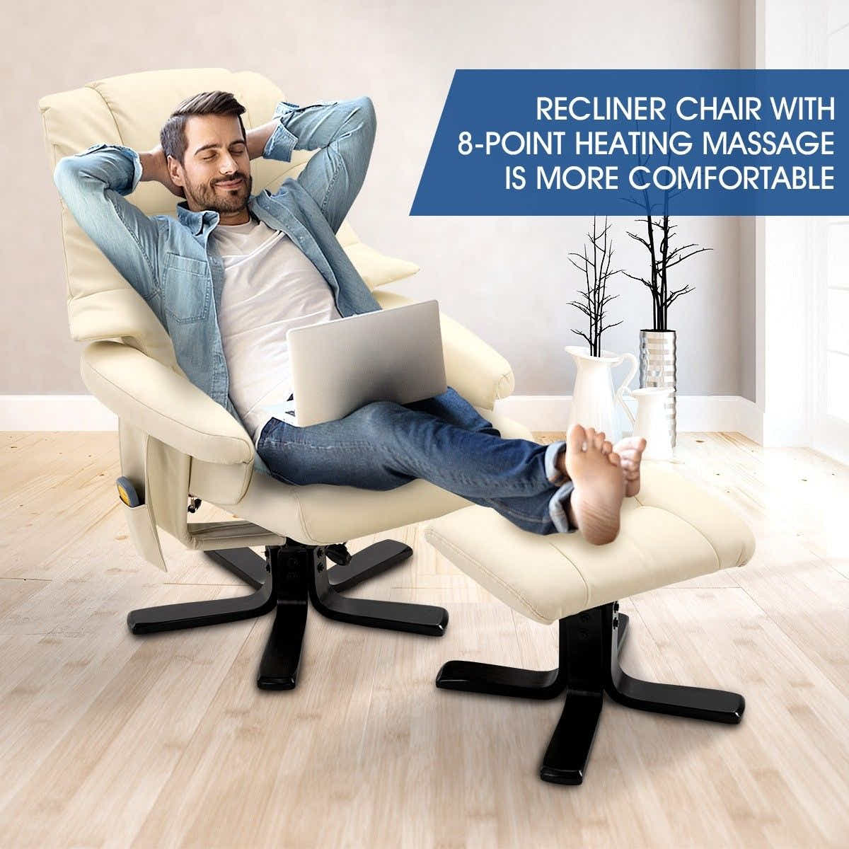 DS BD Full Body Massage Recliner Chair 8 Point Heated Office Beige