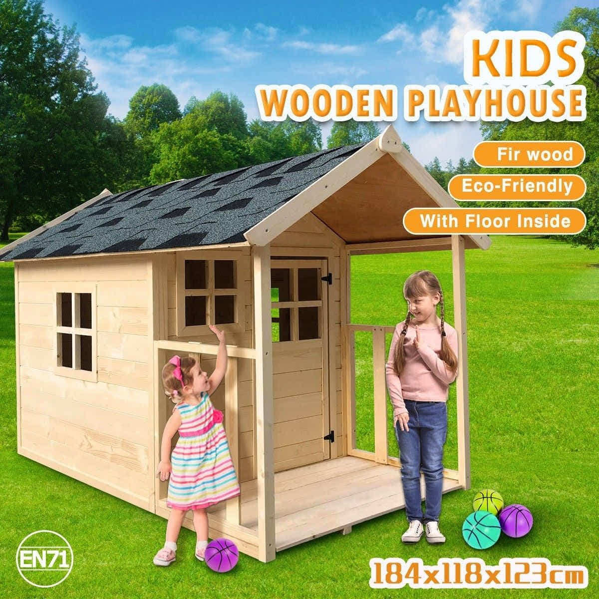 DS BD Wooden Cubby House for Kids Outdoor Playhouse with Flooring