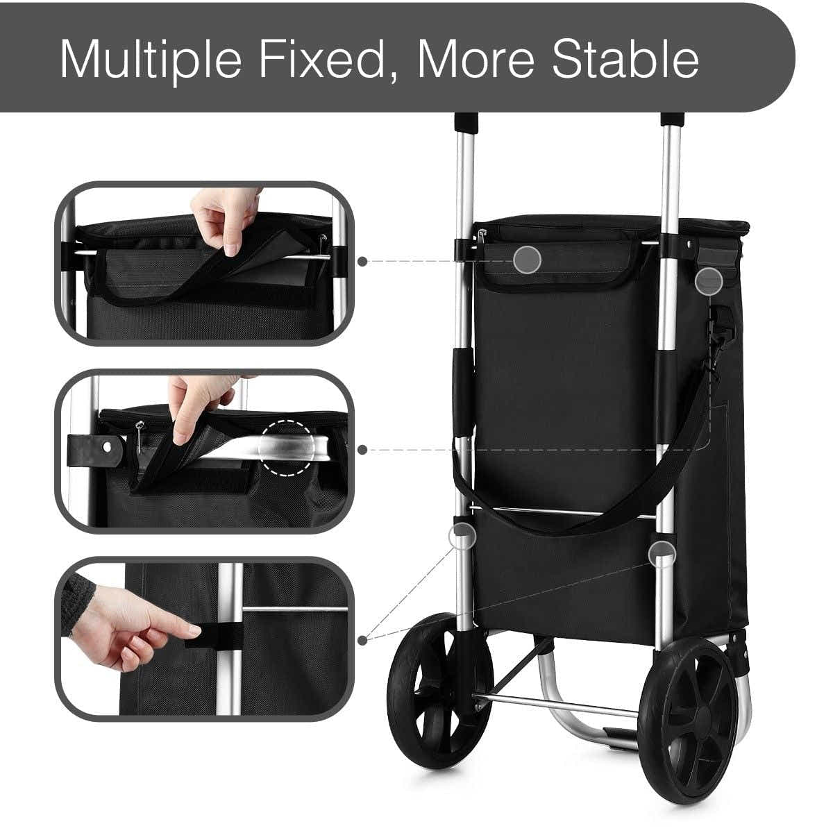 DS BD Shopping Cart Foldable Trolley Grocery Bag Waterproof Aluminium Black