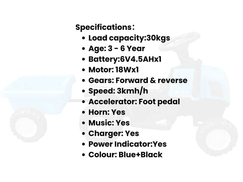 Ride On Car Tractor With Trailer New HLD T7 Blue