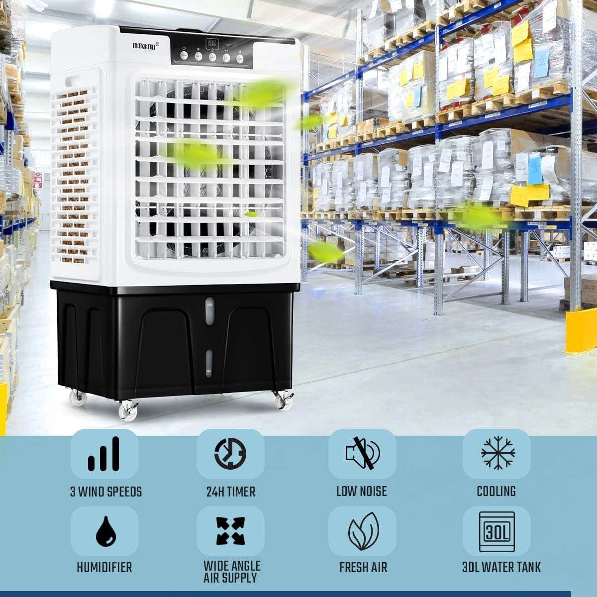 DS BD Maxkon Portable 30L Evaporative Air Fan Humidifier Cooler Industrial