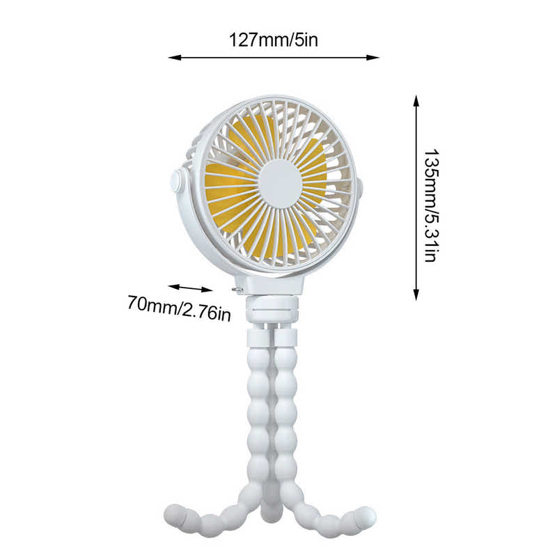 DS BS USB Rechargeable Flexible Tripod Baby Stroller Fan-White