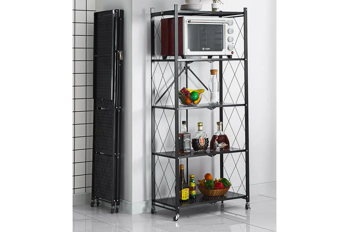 DS BS Foldable 5 Tier Kitchen Trolley Shelving Unit with Wheels