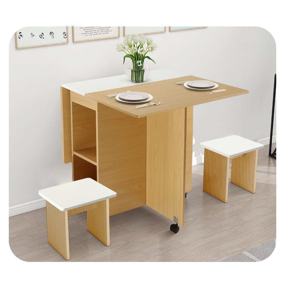 DS BD Multifunctional 5 Piece Foldable Dining Table and Chair Set Wooden Home