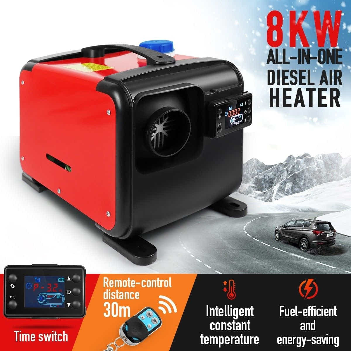 DS BD Diesel Air Heater All-in-One 12V 8KW Parking Car Truck Remote Black Red