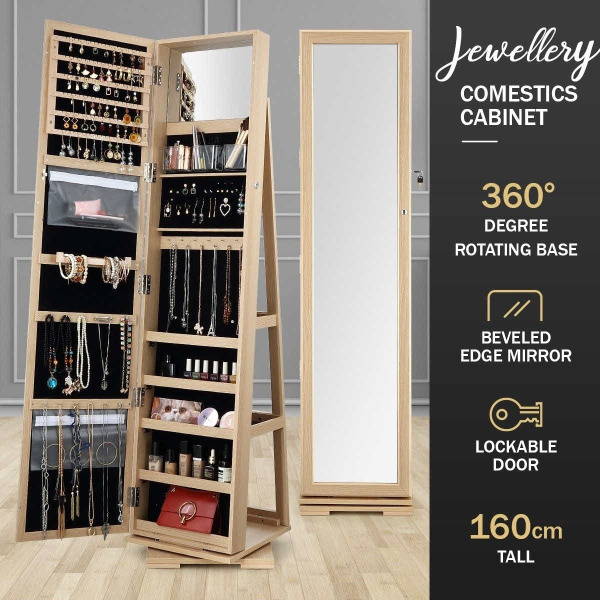 DS BD 360 Degree Mirror Jewellery Cabinet Freestanding Organiser Armoire