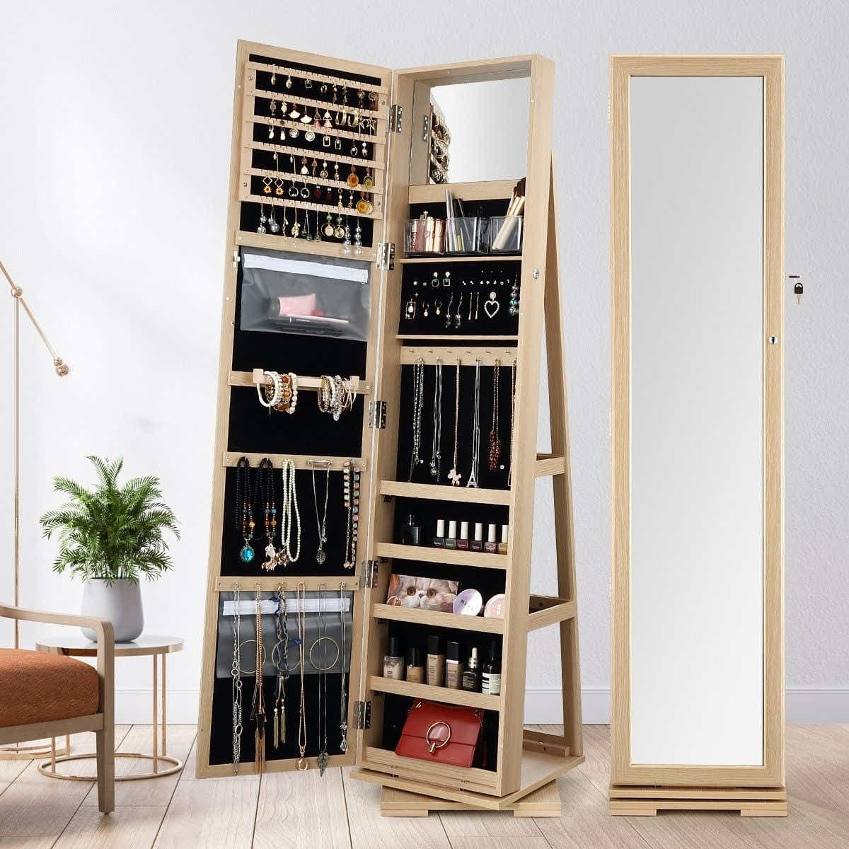 DS BD 360 Degree Mirror Jewellery Cabinet Freestanding Organiser Armoire