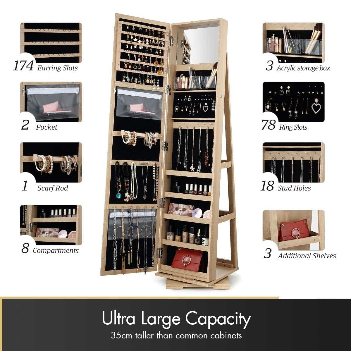 DS BD 360 Degree Mirror Jewellery Cabinet Freestanding Organiser Armoire
