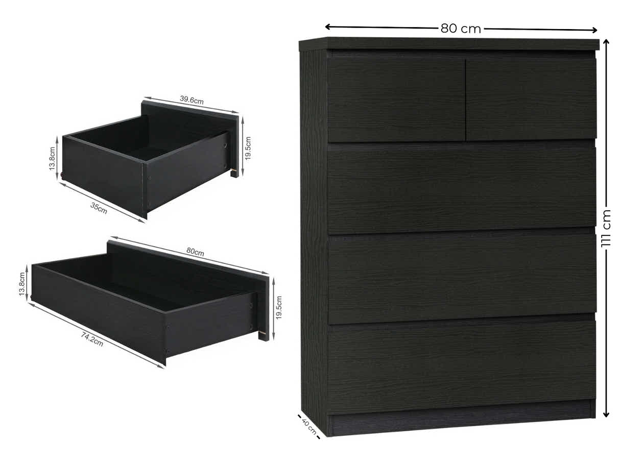 Tiko 5-Drawer Tallboy - Black Oak