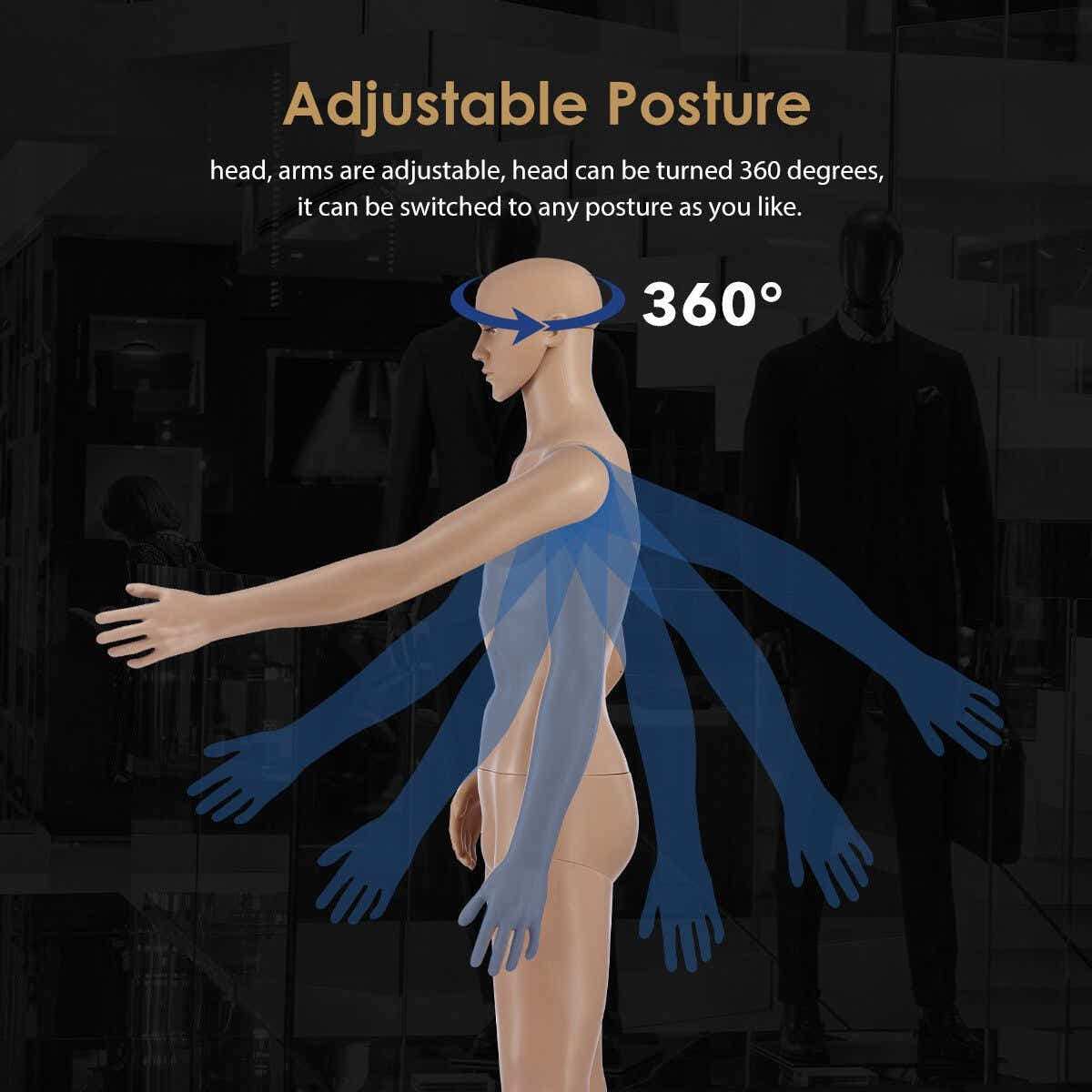 DS BD 185CM Male Mannequin Full Body Dress Form Adjustable Detachable Skin
