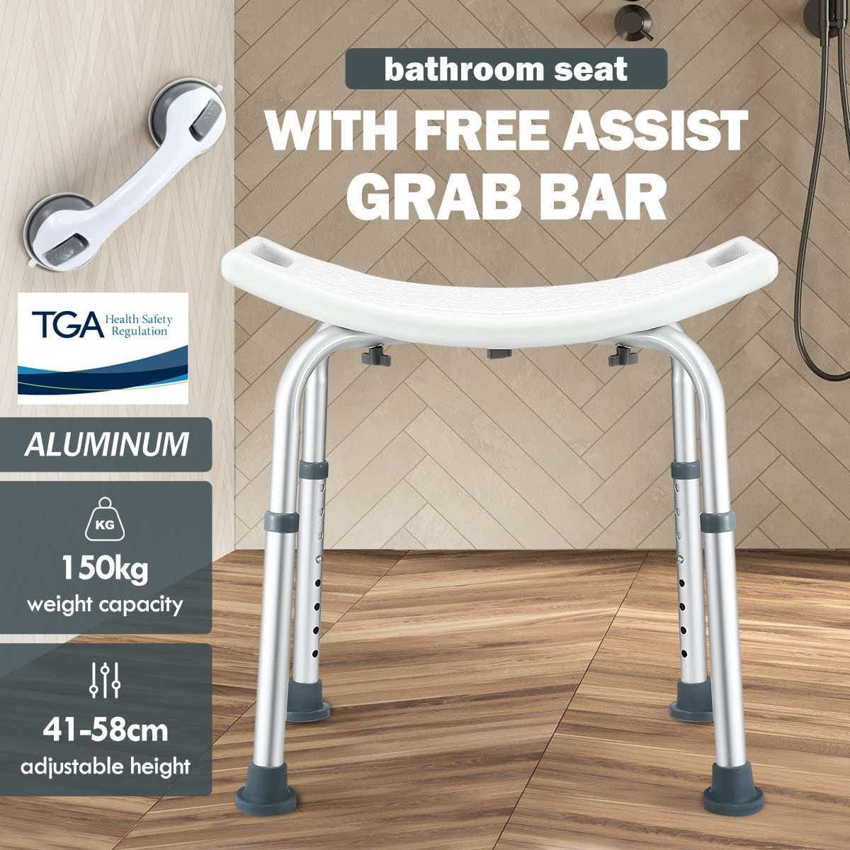 DS BD Adjustable Shower Chair Seat Bath Stool Bench Assist Grab Bar Aid Elderly