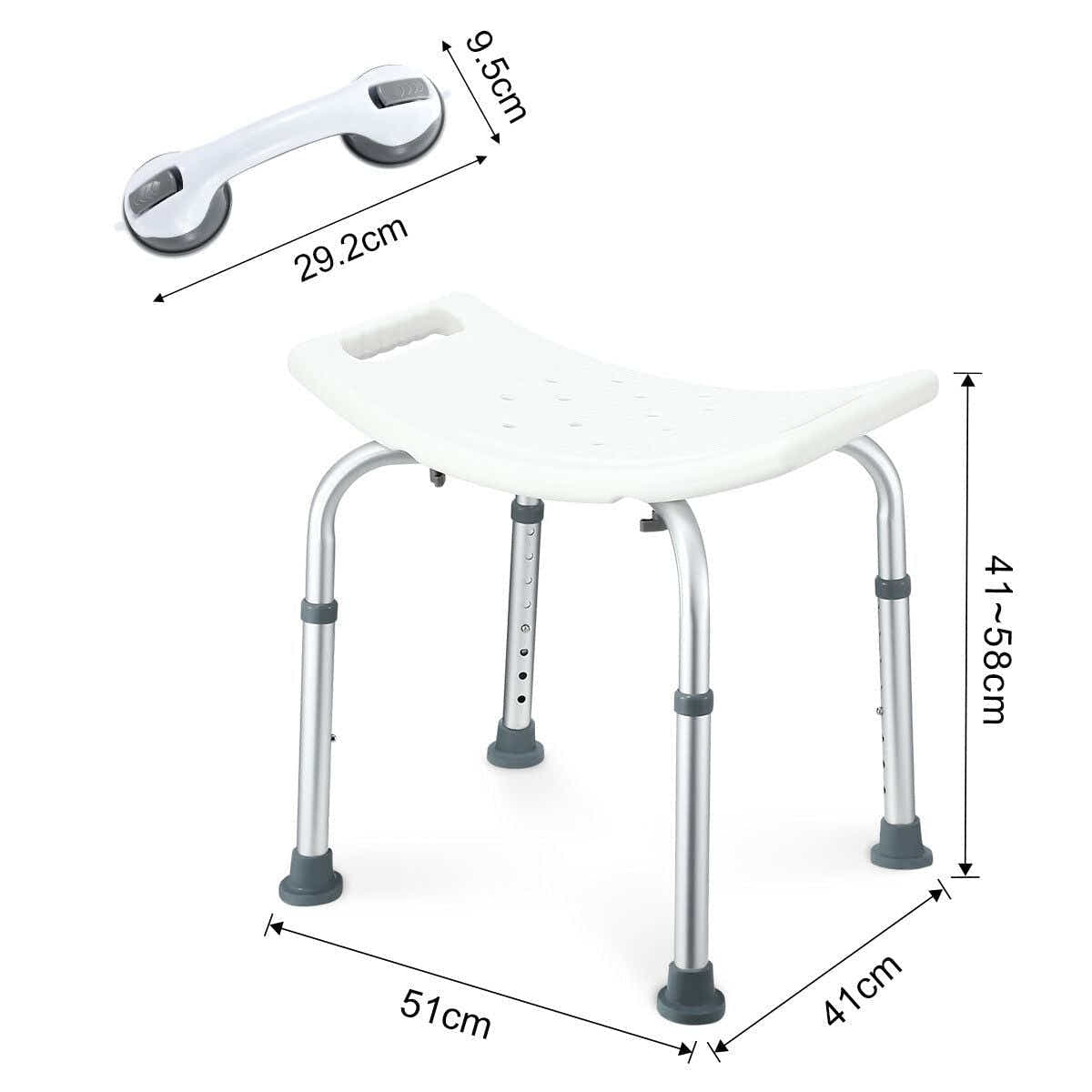 DS BD Adjustable Shower Chair Seat Bath Stool Bench Assist Grab Bar Aid Elderly
