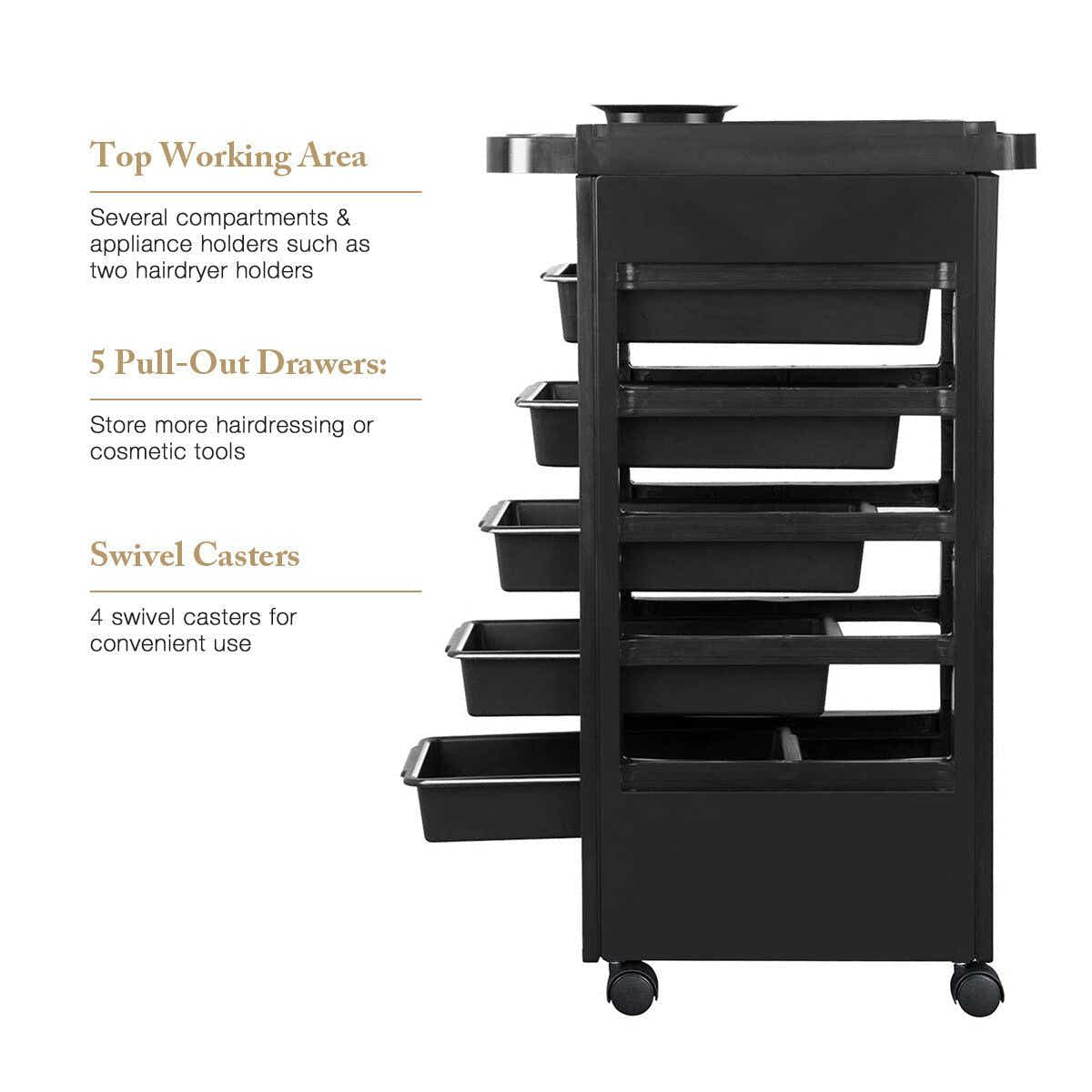 DS BD Hairdressing Storage Rolling Tool Cart Salon on Wheels 6 Tiers 5 Tray