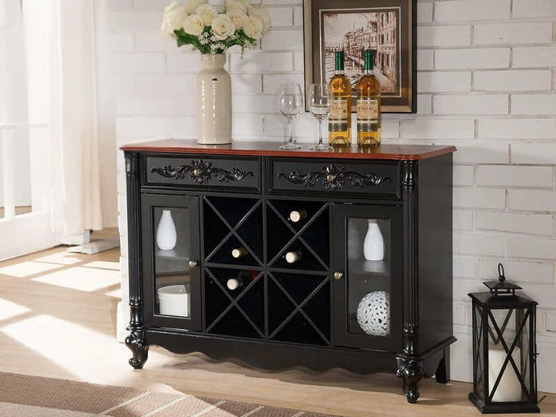 Wood Console Buffet Table With Wine Cabinet