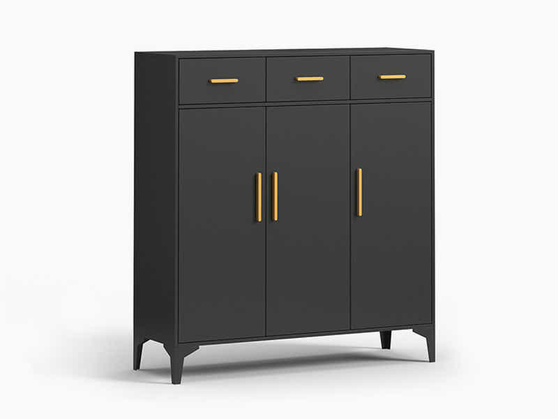 Lonna Steel 3-Door Shoe Cabinet With Drawers - Black
