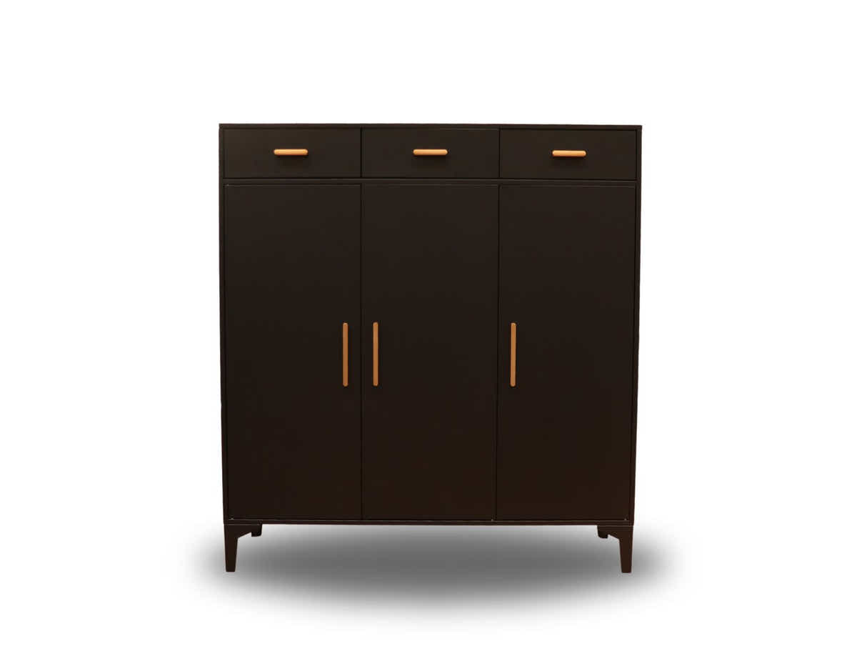 Lonna Steel 3-Door Shoe Cabinet With Drawers - Black