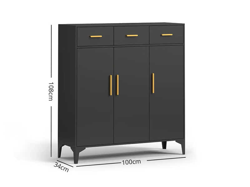 Lonna Steel 3-Door Shoe Cabinet With Drawers - Black