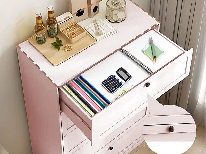 Lonna Steel 5-Drawer Tallboy - Pink