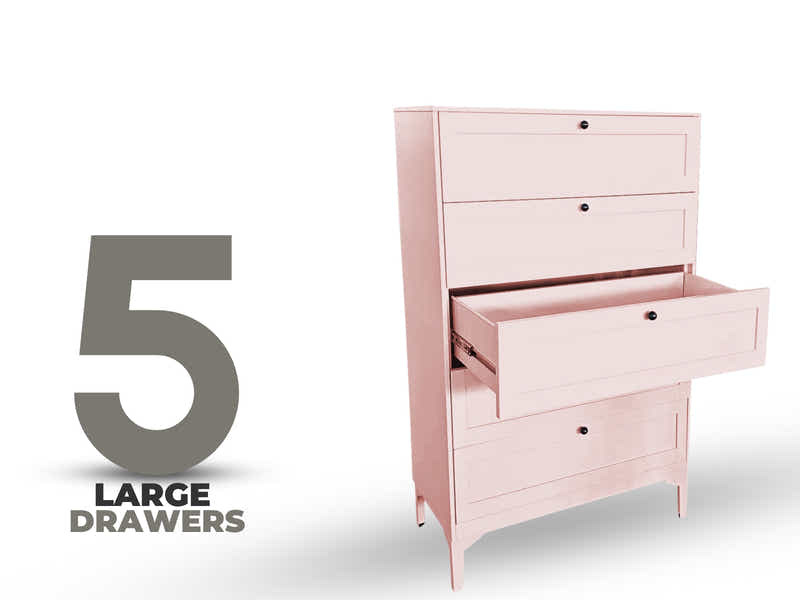 Lonna Steel 5-Drawer Tallboy - Pink