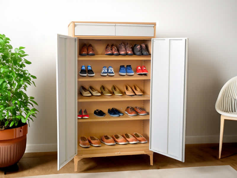 Lonna Steel 2-Door Shoe Cabinet With Drawers - White