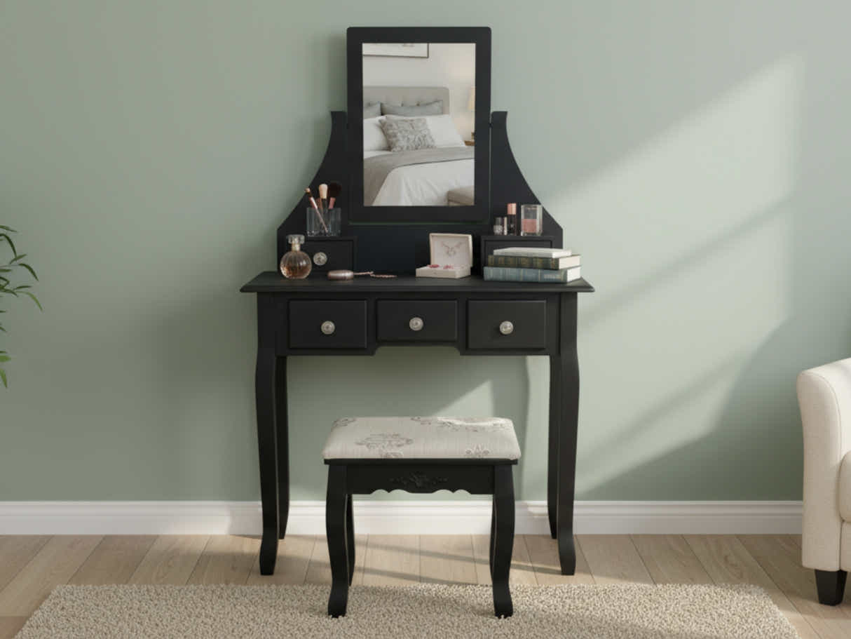 Dressing Table with Stool Black - 74.5 cm