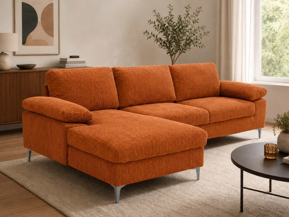 Kaveah Corduroy Sofa With Left Chaise - Orange
