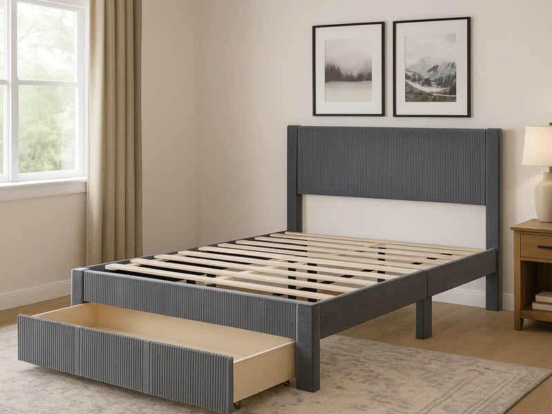 Rae Bed Frame With Drawer & Xclusive Pocket Spring Mattress X20 - Queen (Combo)