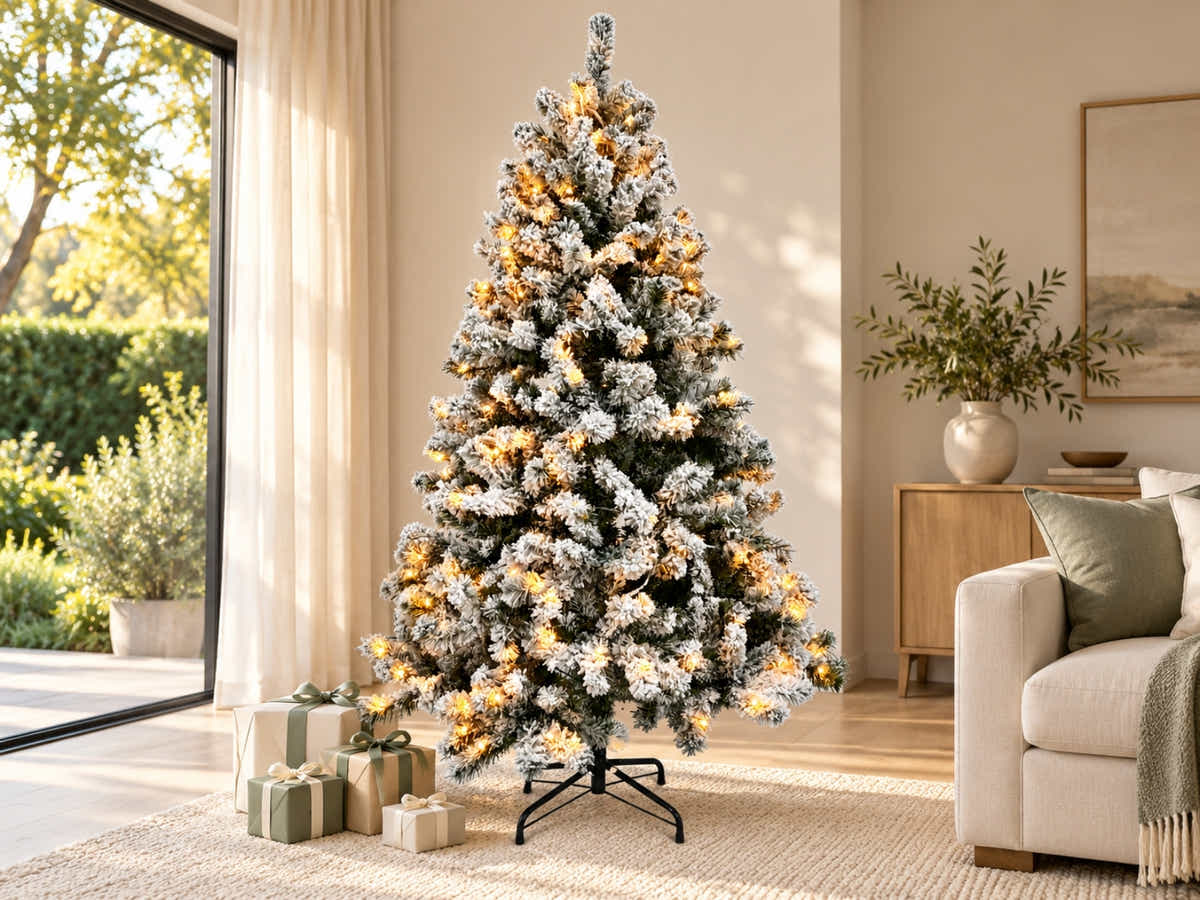 DS Christmas Tree Flocked Tips with Lights - 6Ft/180cm