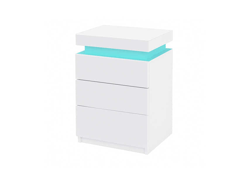 DS Glansig Bedside Table with LED Light - White