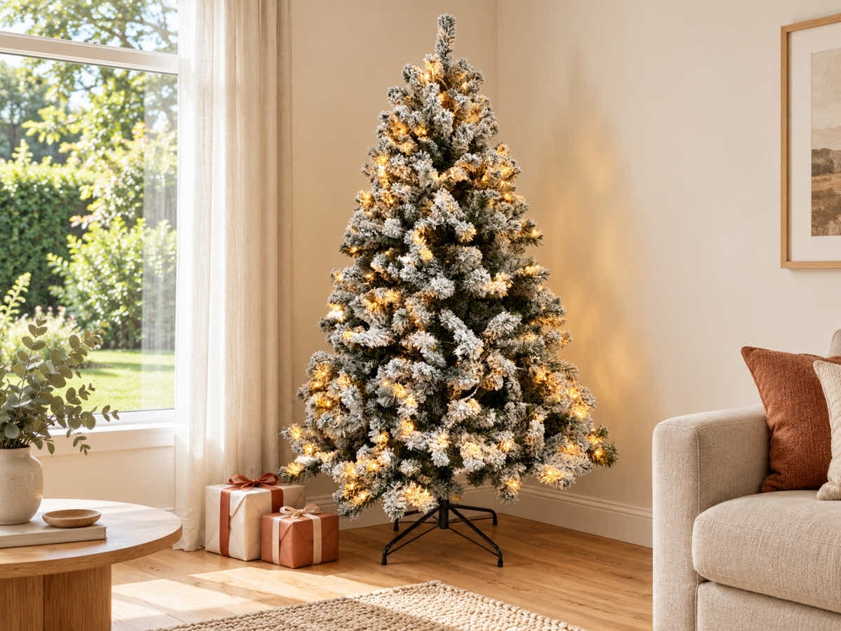 DS Christmas Tree Flocked Tips with Lights - 6Ft/180cm
