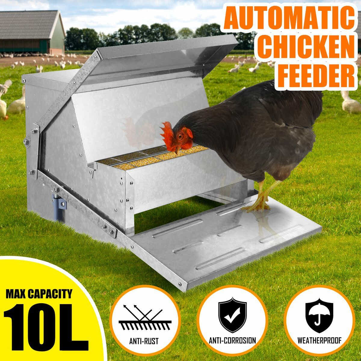 DS BD 10L Auto Chicken Feeder Automatic Poultry Food Feeding Treadle Spillproof