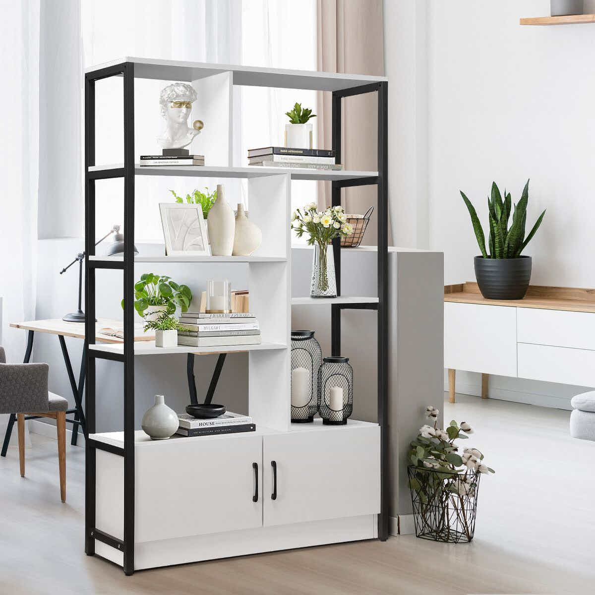 DS BD LUXSUITE 5 Tier Display Shelf Bookshelf Storage Cabinet 2 Lockable Doors