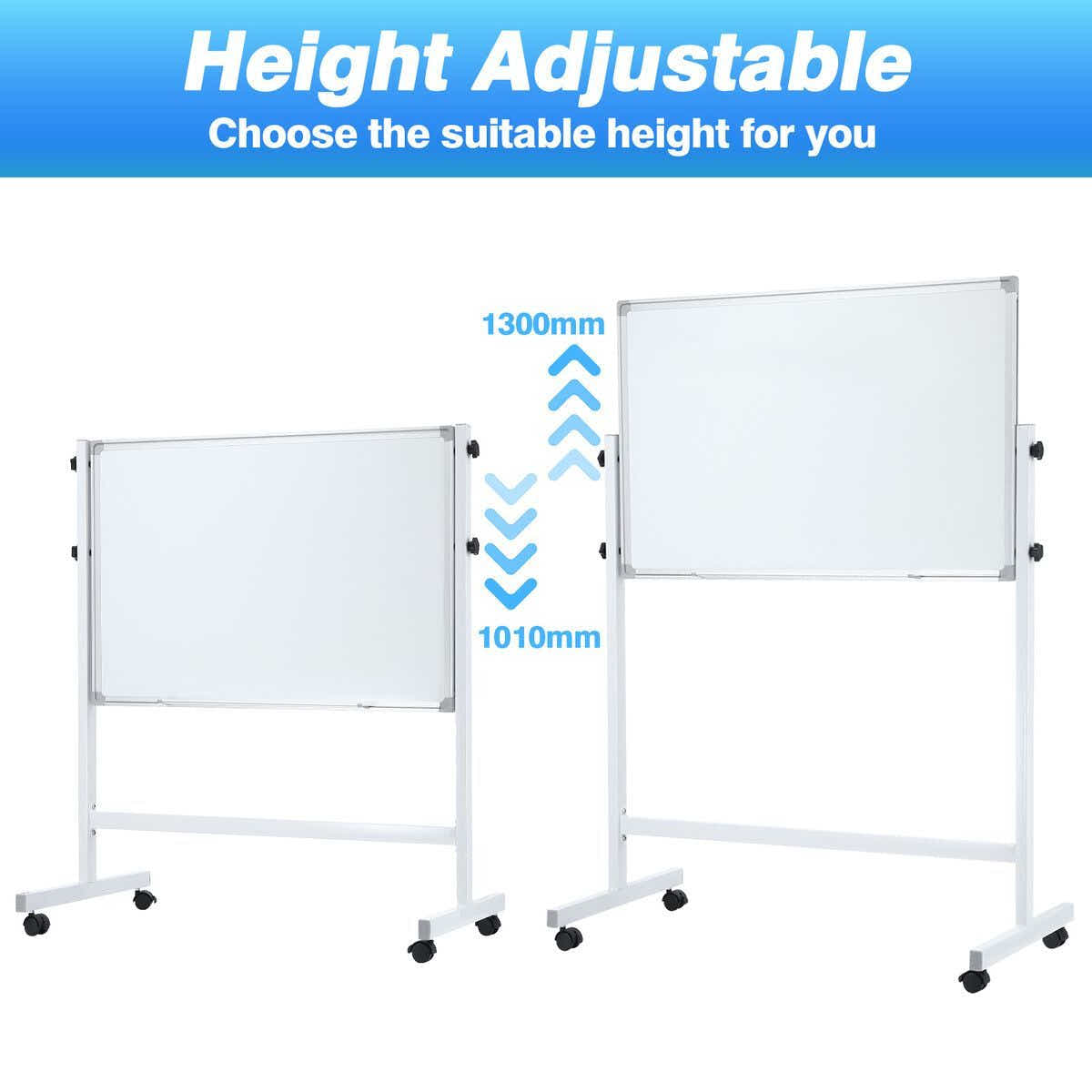 DS BD Double Sided Magnetic Whiteboard Mobile White Board Dry Adjustable Height