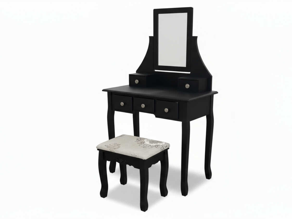 Dressing Table with Stool Black - 74.5 cm