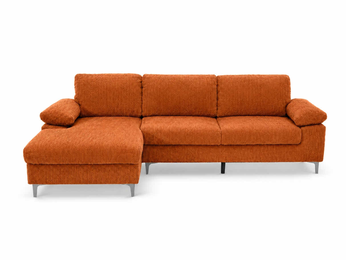 Kaveah Corduroy Sofa With Left Chaise - Orange