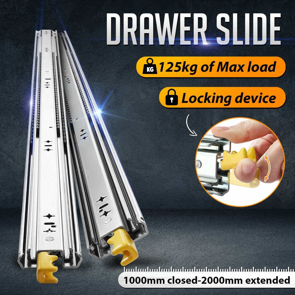 DS BD Heavy Duty Drawer Slides Guide Rails Cabinet Locking Runners Ball 125Kg