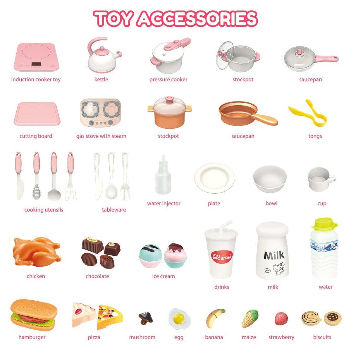 DS BD Pretend Kitchen Play Role Cooking Toys Set Kids Plastic 41 PCS Accessories