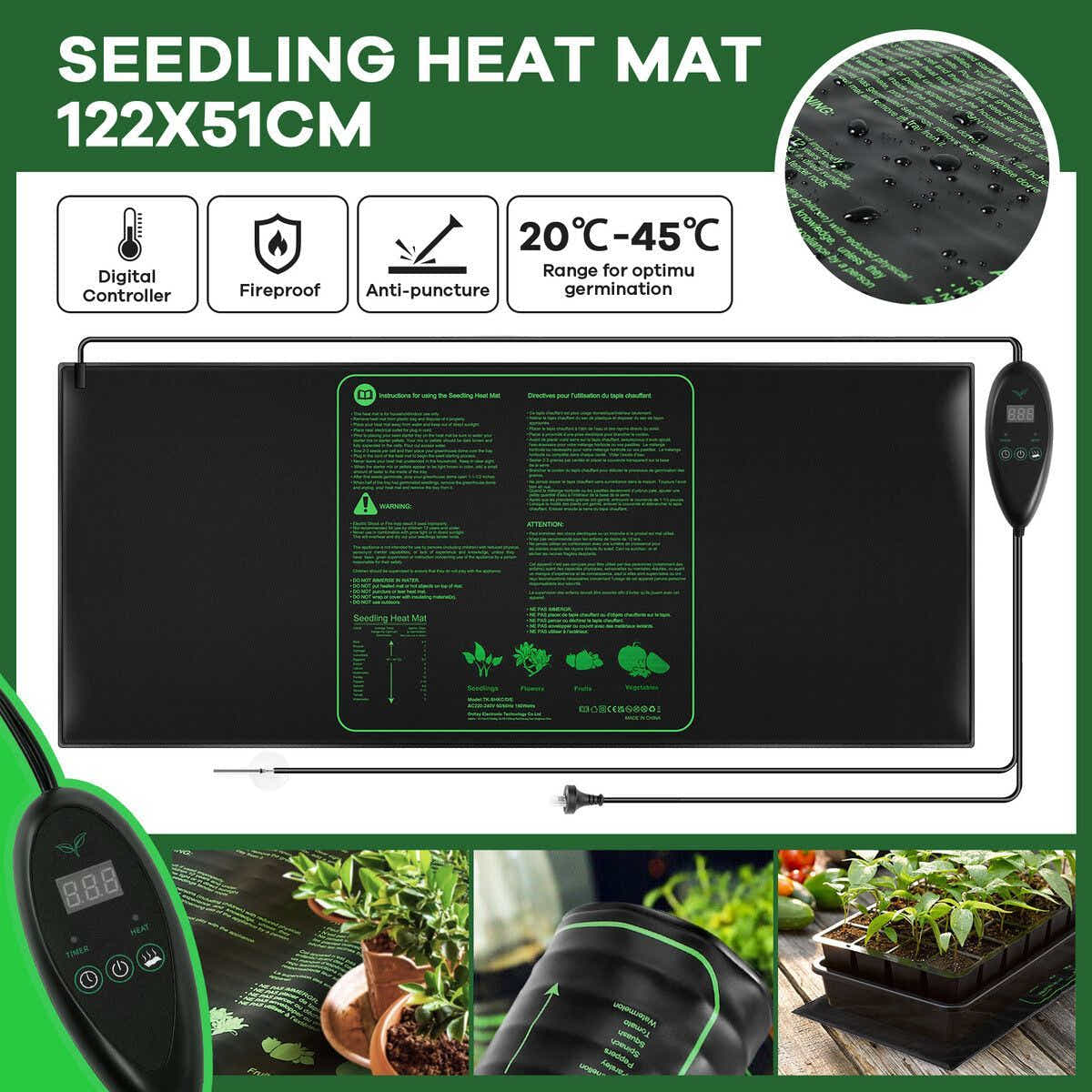 DS BD Seedling Heat Mat Plant Heated Germination Pad Starter Controller 160W