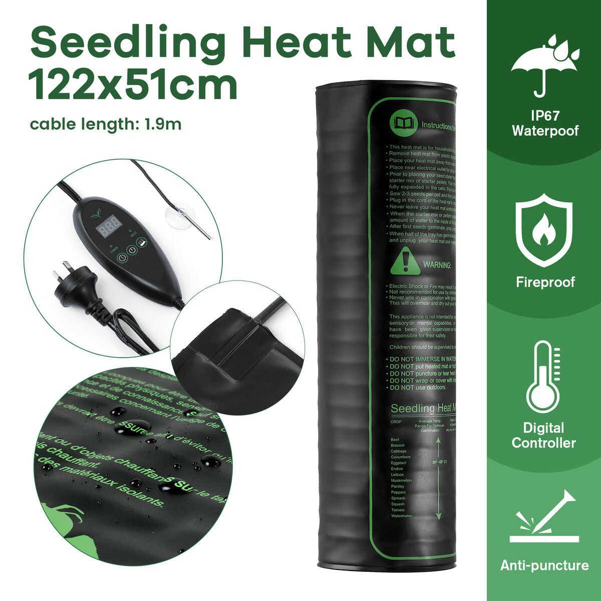DS BD Seedling Heat Mat Plant Heated Germination Pad Starter Controller 160W