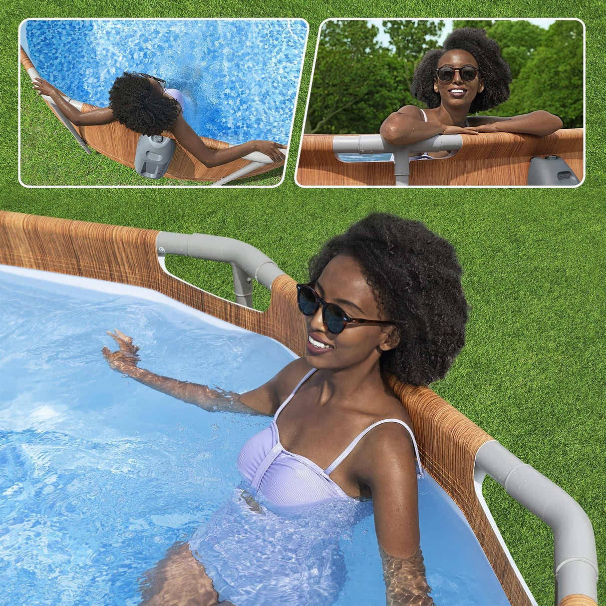 DS BD Bestway Oval Above Ground Swimming Pool LED Light Pump 6.1x3.66x1.22m